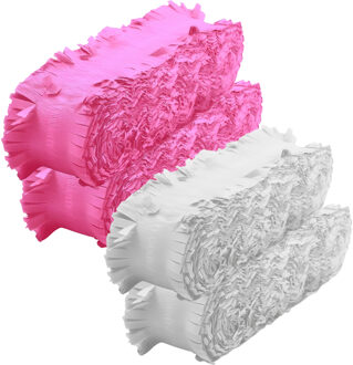 Crepe papier feest slingers set - roze en wit - 6 meter p/st - feestversiering - 4x slingers