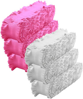 Crepe papier feest slingers set - roze en wit - 6 meter p/st - feestversiering - 6x slingers