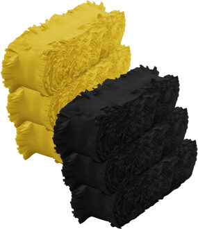 Crepe papier feest slingers set - zwart en geel - 6 meter p/st - feestversiering - 6x slingers