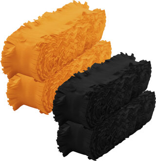 Crepe papier feest slingers set - zwart en oranje - 6 meter p/st - feestversiering - 4x slingers