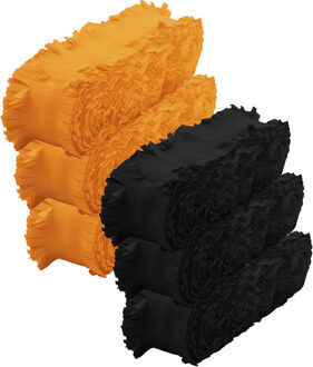 Crepe papier feest slingers set - zwart en oranje - 6 meter p/st - feestversiering - 6x slingers
