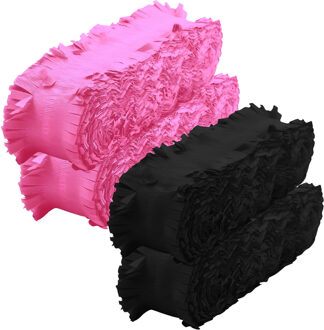 Crepe papier feest slingers set - zwart en roze - 6 meter p/st - feestversiering - 4x slingers