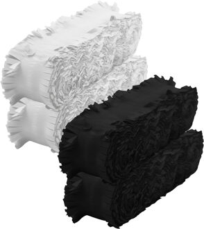 Crepe papier feest slingers set - zwart en wit - 6 meter p/st - feestversiering - 4x slingers
