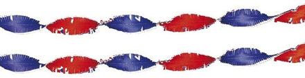 Crepe papier versiering feest slinger - 2x - rood/wit/blauw - 24 meter - feestartikelen