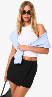 Crepe Wrap Front Mini Rok, Black - 36