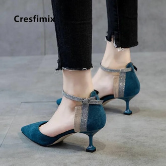 Cresfimix Ladies Classic Green Comfort Buckle Strap High Heel Shoes Women Fashion Black Summer High Heel Pumps Salto Alto B5723