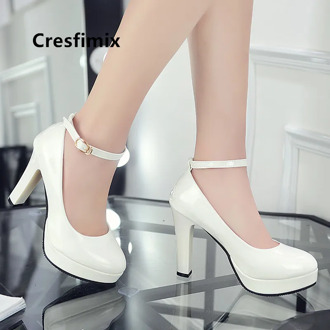 Cresfimix mujer tacones altos women fashion white pu leather high heel shoes lady casual shoes female sexy golden pumps a5338
