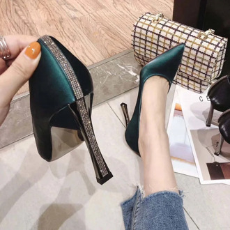 Cresfimix women fashion black stiletto heels with back crystal lady casual sweet blue high heel shoes for party zapatos a6663