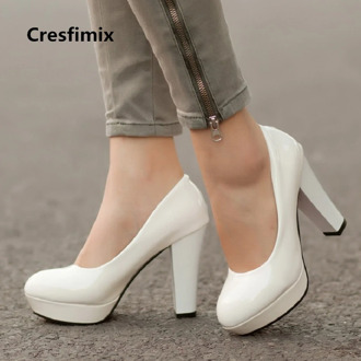 Cresfimix women fashion comfortable pu leather slip on 11cm high heel pumps lady casual plus size high heel shoes zapatos a2363