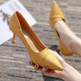 Cresfimix women fashion sweet yellow pu leather stiletto heels for party & night club lady black summer office heel shoes a6537