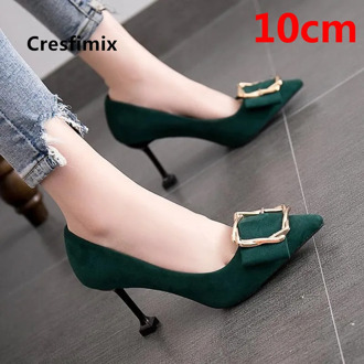 Cresfimix Zapato Negro Tacon Women Cute Green Comfort Spring Slip on High Heel Shoes Ladies Classic Black Summer Stiletto B5722