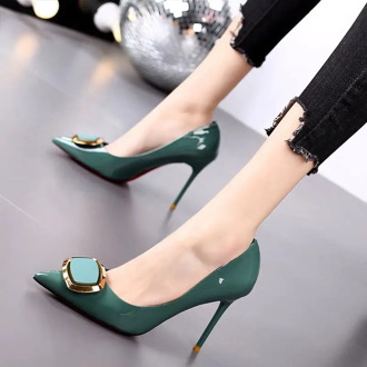 Cresfimix zapatos dama women fashion sweet green pu leather high heel shoes for night club party lady classic office pumps a6153