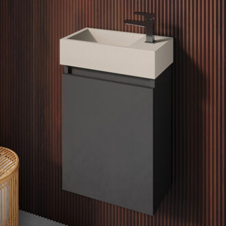 Crest toiletmeubel mat zwart 40x22cm met beige fontein rechts