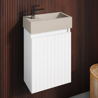 Crest toiletmeubel ribbelfront mat wit 40x22cm met beige fontein links