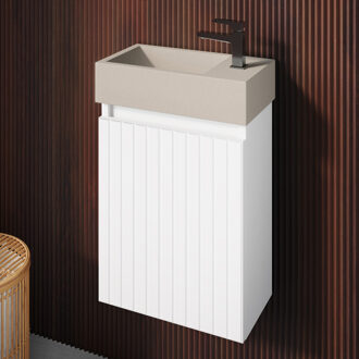 Crest toiletmeubel ribbelfront mat wit 40x22cm met beige fontein rechts