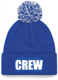 Crew muts/beanie met pompon - onesize - unisex - blauw One size