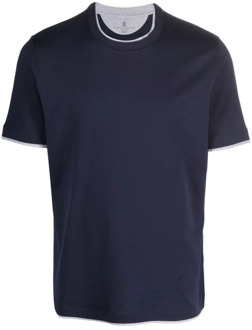Crew Neck T-Shirt Brunello Cucinelli , Blue , Heren - 3XL
