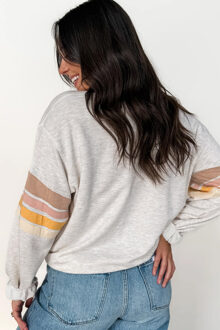 Crewneck Sweatshirt met Gestreepte Mouwen Lichtgrijs