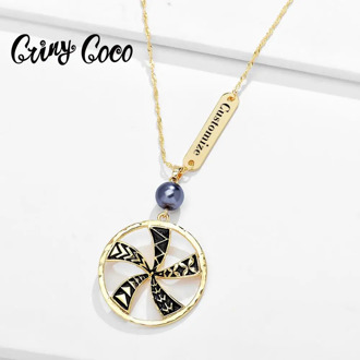 Cring Coco Customize Name Pendant Necklace Women's Enamel Flower Jewelry Hawaiian Personalized Alloy Chains Necklace for Women