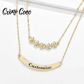 Cring Coco Multilayer Customize Name Necklaces for Women Hawaii Personalized Jewelry Gold Plumeria Flower Smile Choker Necklace