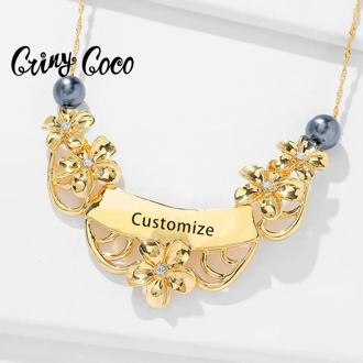 Cring Coco Personalized Custom Name Necklace & Pendant Fashion Hawaiian Plumeria Flower Pendants Chain Pearl Necklaces for Women