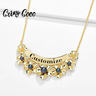 Cring Coco Personalized Name Necklaces Top Quality Gold Color Alloy Flower Custom Letter Pendants Necklaces for Women Mother New