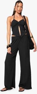 Crinkle Broek Met Wijde Pijpen, Black - 36