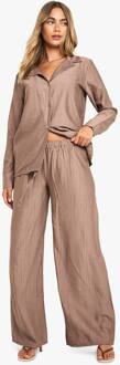 Crinkle Oversized Overhemd & Broek Set, Mocha - 42