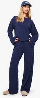 Crinkle Oversized Top En Wijde Pijp Broek Co-Ord Set, Navy - 40