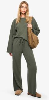 Crinkle Oversized Top En Wijde Pijpbroek Co-Ord Set, Khaki - 42