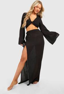 Crinkle Twist Top & Maxi Rok Strand Co-Ord, Black - L