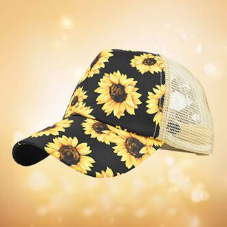 Criss Cross Paardenstaart Hoed Messy Bun Baseball Cap Ponycap Hoge Paardenstaart Hoed Verstelbare Mesh Zonnehoed zonnebloem