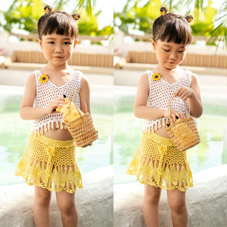 Crochet Children Swimwear Baby Kids Cute Bikini Girls Split Two Pieces Swimsuit Bathing Suit Beachwear Kids Biquini Infantil