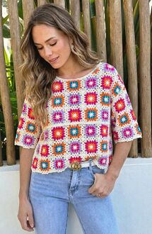 Crochet Gehaakte Top Korte Mouw Multicolor