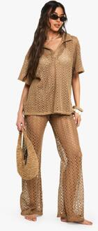 Crochet Strandbroek Met Wijde Pijpen, Tan - 40