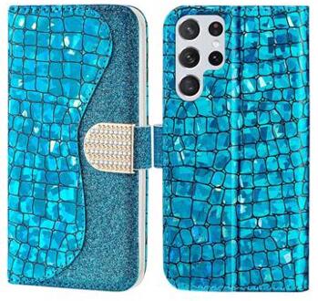 Croco Bling Series Samsung Galaxy S23 Ultra 5G Portemonnee Hoesje - Blauw