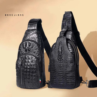 Crocodile Pattern Chest Bag Men's Leather Casual Shoulder Messenger Bag Large Capacity Soft Head Layer Cowhide Backpack Fashion