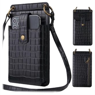 Crocodile Pattern Smartphone Crossbody Tas met Make-upspiegel - Zwart