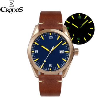 Cronos Men's Bronze Pilot Watch Blue Sterile Dial CuSn8 PT5000/SW200 Automatic Movement Sapphire 200M Water Resistance Watches