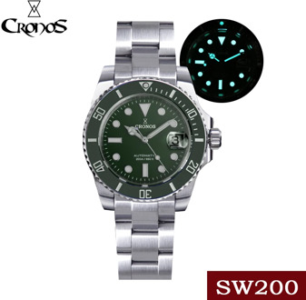 Cronos Sub-Diver Luxury Men Watch Stainless Steel SW200 Bracelet Ceramic Rotating Bezel 200 meters Water Resistant