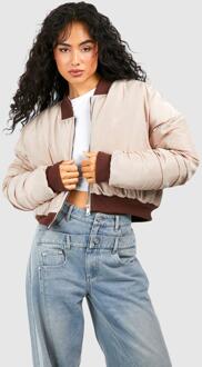 Crop Contrast Rip Bomber, Stone - 12