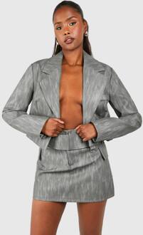 Cropped Blazer Met Gebleekte Leren Look, Charcoal - 34