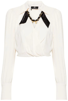 Cropped Georgette Shirts met Ketting Elisabetta Franchi , Beige , Dames - XL