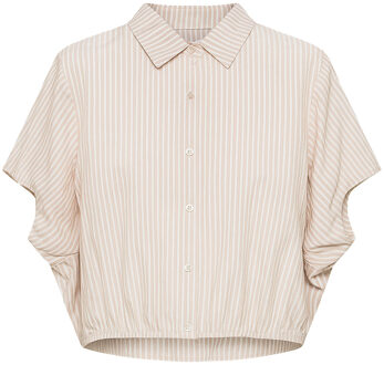 Cropped poplin gestreepte blouse Cross  beige