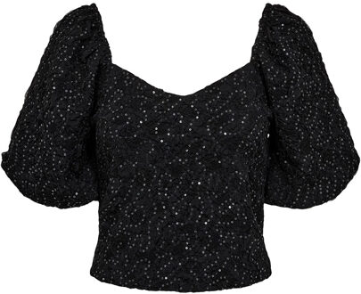 Cropped top met pofmouwen Dazzy  zwart - L,