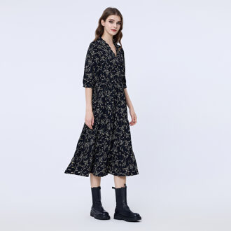 Cross-Heart Liberty Print Dress met frisse halslijn Zwart - XS