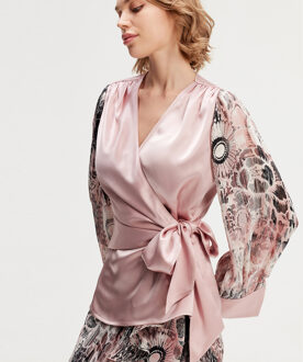 Cross Heart Top met bloemenprintmouwen Blush - XS