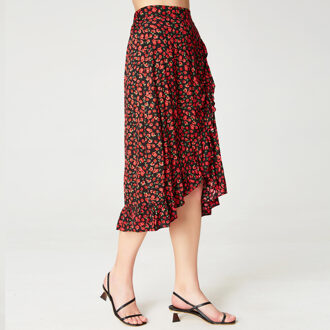 Cross-Ruffles en bloemenprintrok Rood