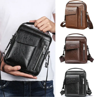 Crossbody Bags Men Zipper Solid Leather Briefcase Business Shoulder Bags Chest Bag USB With Hole Back Handbag Packs Purse