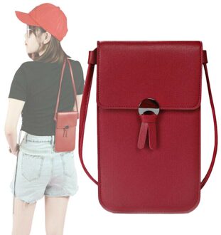 Crossbody Mobiel Beurs Vrouwen Touch Screen Zak Blokkeren Portemonnee Schouder Handtas Terug Touch Screen Mobiele Telefoon Zak Bourgondië